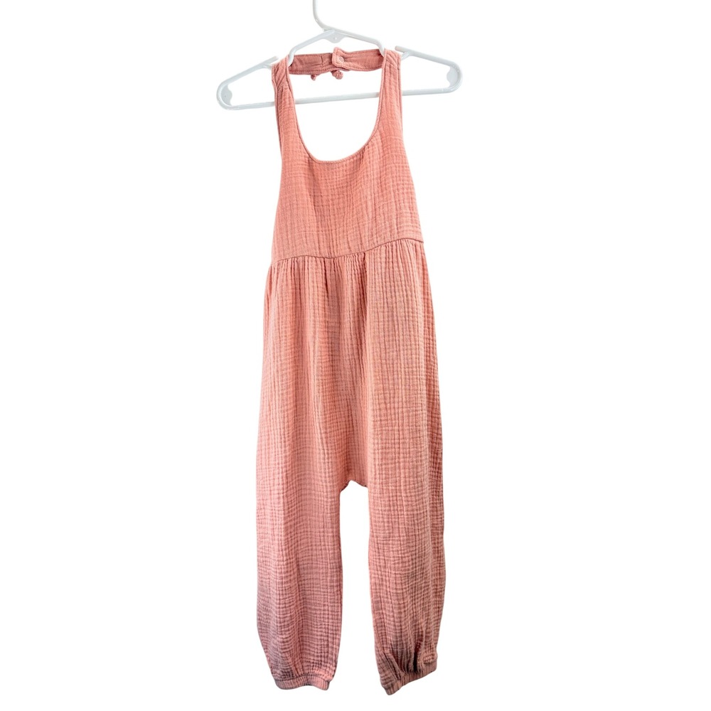 NWT Gerber Kids Girls Coral Pink Cotton Gauze‎ Halter Romper Jumpsuit 3T Spring